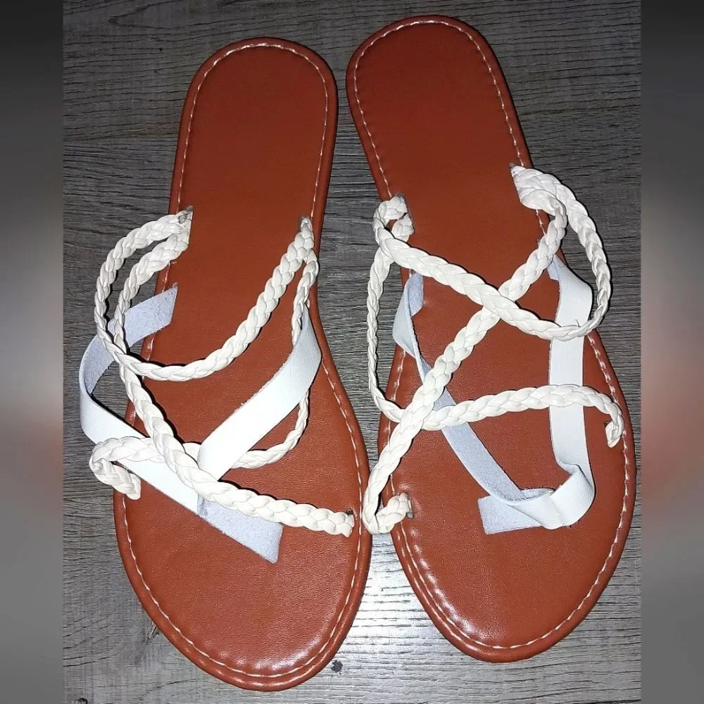 Braided White Sandals Sz 10